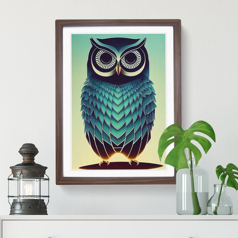 An Enlightening Owl - Wall Art, 64cm H x 46cm W, Walnut Framed