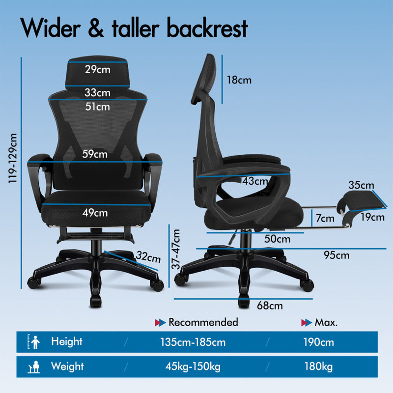 Office Chair with Headrest, Black, Black