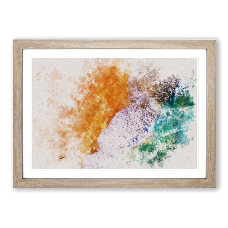 Beach Views of the Gold Coast Watercolour - Picture Frame Graphic Art, 27cm H x 36cm W x 2cm D, Oak