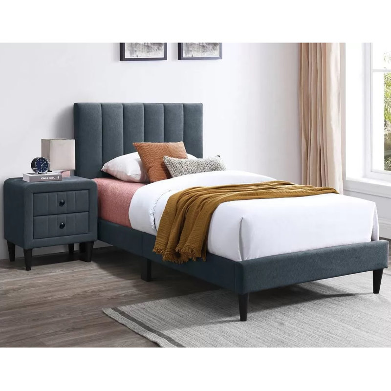 Lit simple tapissier en tissu brossé, Gris anthracite