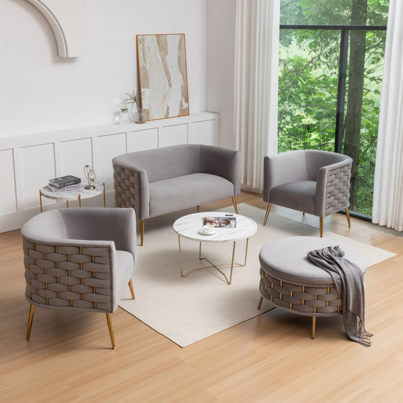 Cristen 4-Piece Velvet Living Room Set, Gray Velvet