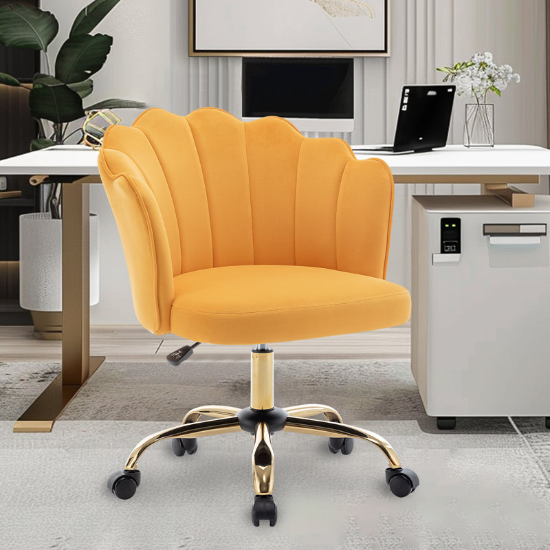 Izdyhaar Velvet Swivel Task Chair with Tufted Back, Mustard