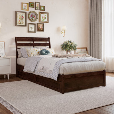 Lamareon Solid Wood Storage Platform Bed with Footboard & Under Bed Drawers