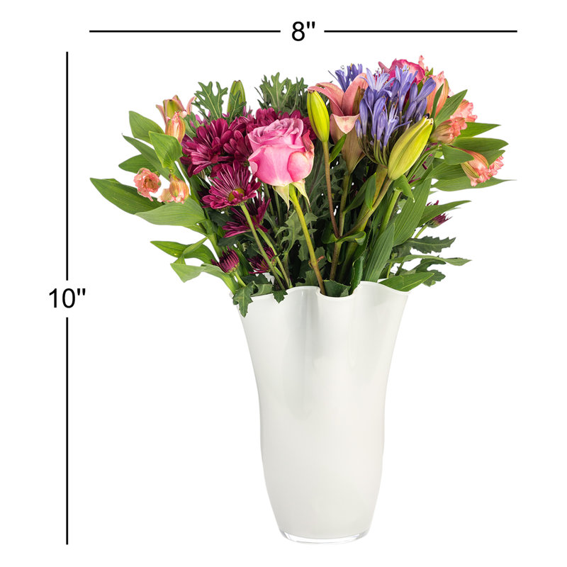 Ruffle Glass Table Vase, 10" H x 8" W x 8" D