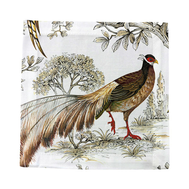 Pheasant Fall Sauvage Cotton Sateen Cocktail Napkins, White
