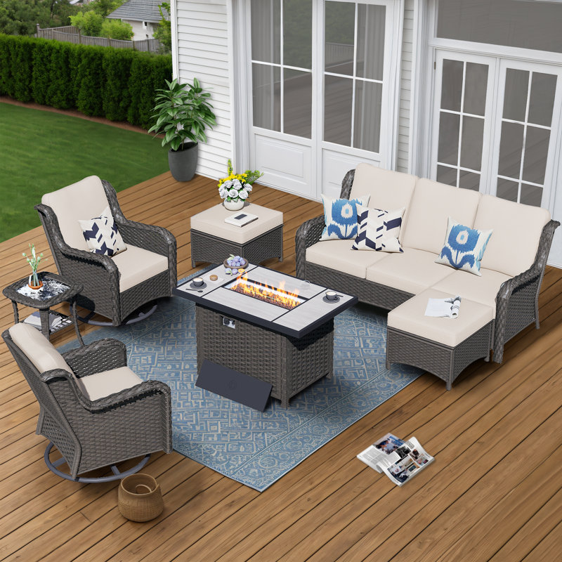 Tommy Wicker 5 - Person Patio Conversation Set with Cushions, Beige