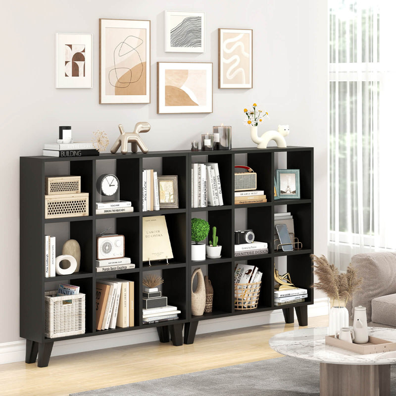 Bibliothèque à 9 cubes avec 6 tablettes amovibles et pieds de support surélevés pour le salon - noir, 1
