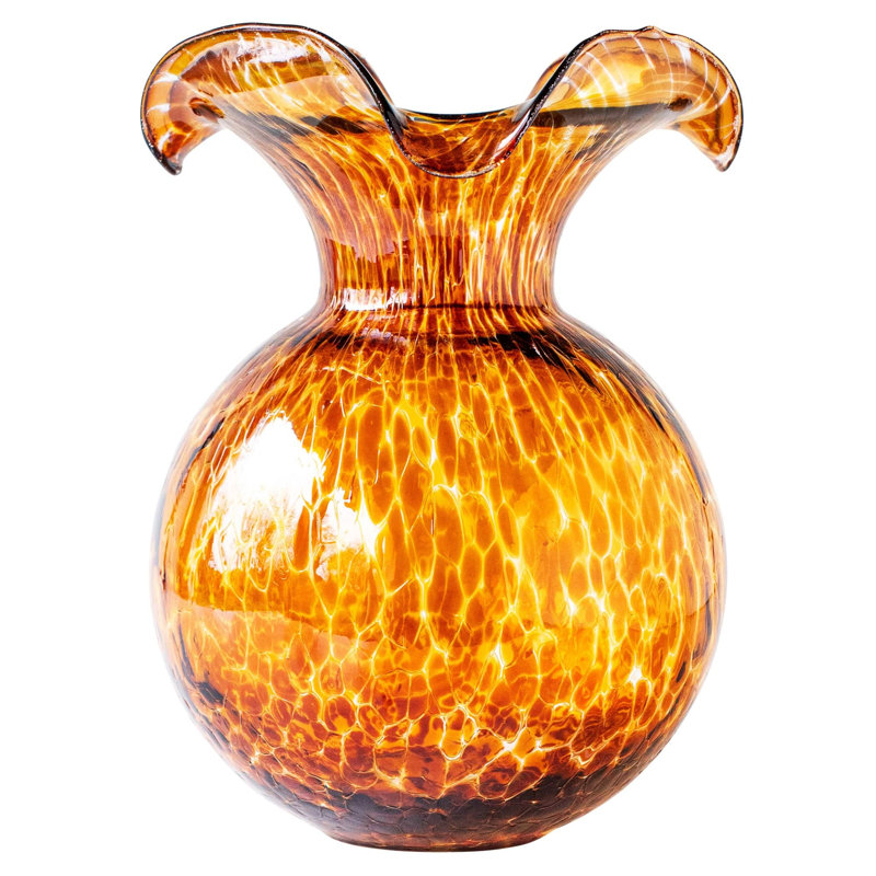 Hibiscus Handmade Glass Table Vase, 12" H x 10" W x 10" D, Brown
