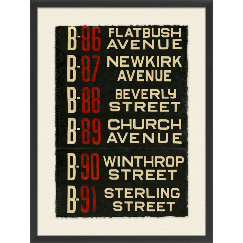 Brooklyn Bus Roll Sign II - cadre photo, art textuel sur papier