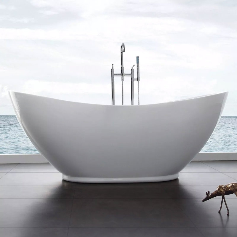 Parker 69'' x 32.5'' Freestanding Soaking Acrylic Bathtub, Brushed Nickel