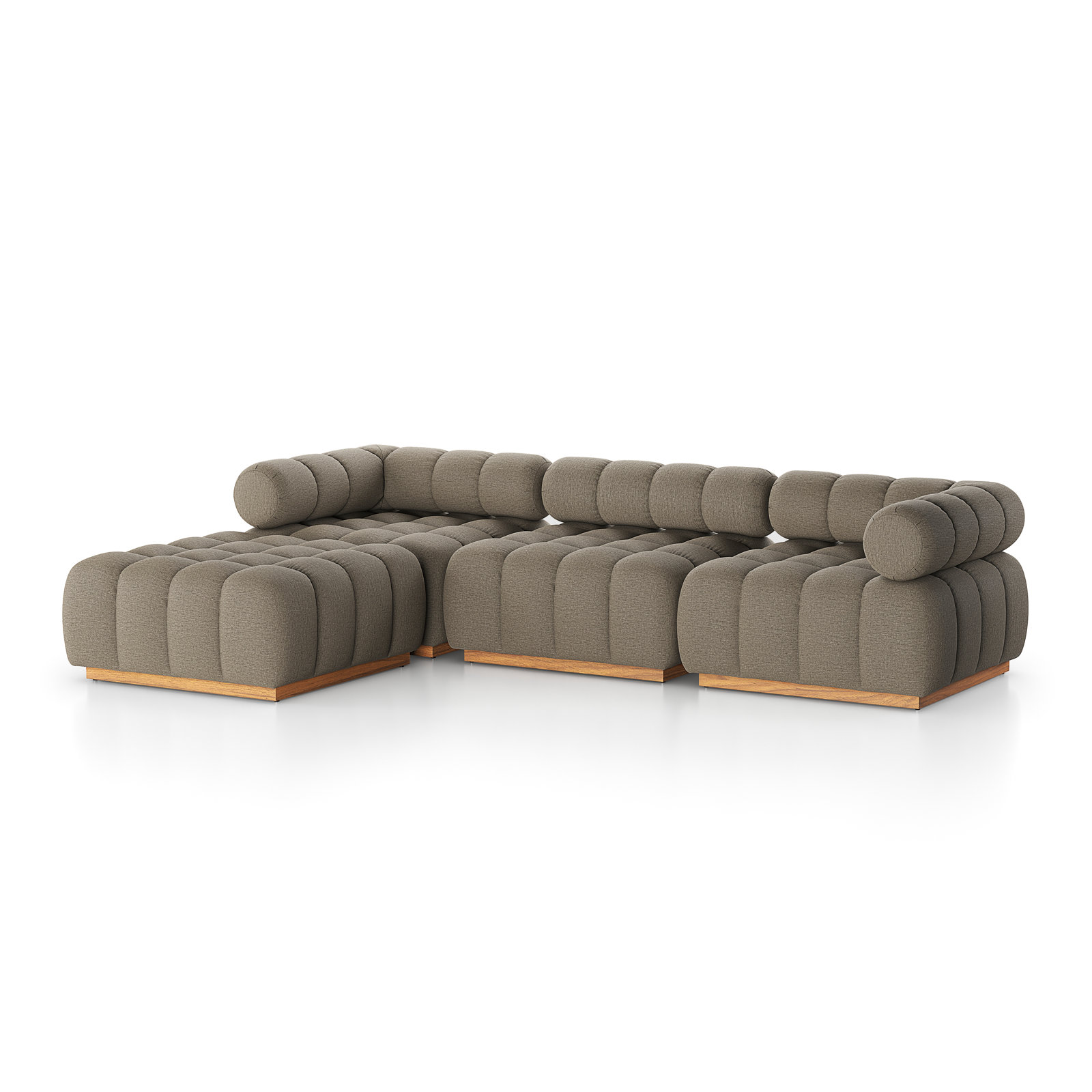 Martinique Outdoor 3Pc Sectional W/ Ottoman-Hayes Cream, Alessi Fawn Cushion/Natural Teak Frame, Left Hand Facing