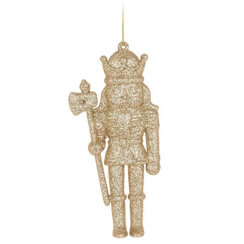 Glitter Nutcracker With Staff Ornament