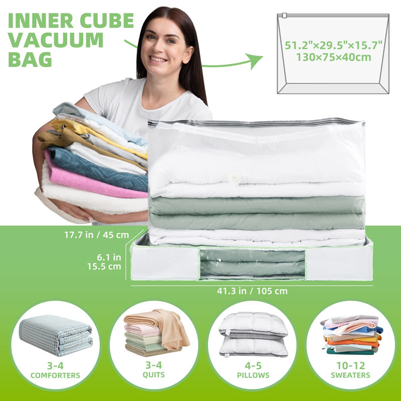 Contenant de rangement pour édredons sous le lit, économise 80% d'espace, grande capacité de rangement pliable sous le lit pour les couvertures d'oreiller en lin, sac de rangement sous vide pour édredons Jumbo
