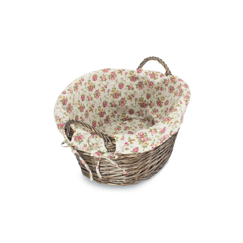 Wicker Laundry Washing Basket with Lining, Antique Wash/Garden Rose Lining