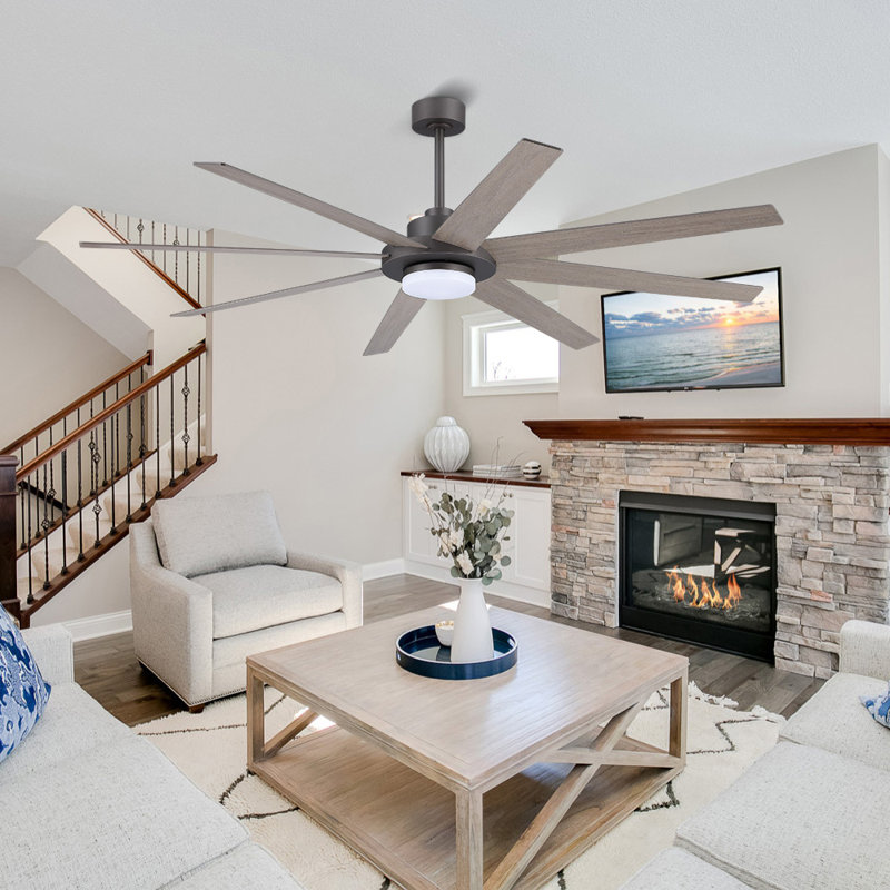 Ventilateur de plafond 72 pales 72 pouces pour l'intérieur en bois massif à double face avec lumière DEL et télécommande, 72"