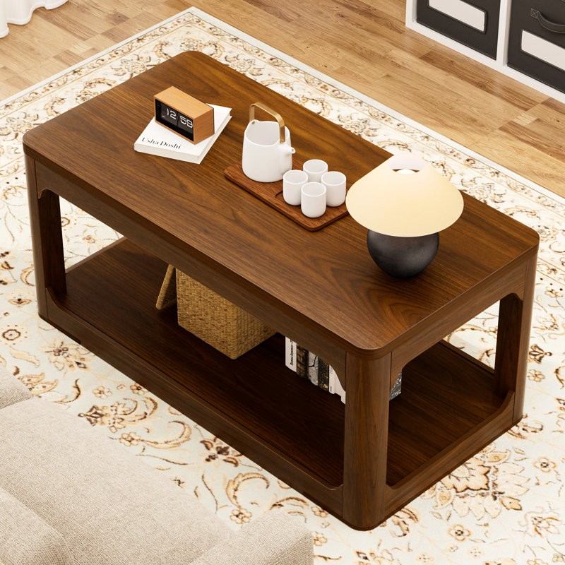 Ensemble de table basse de salon 3 pièces, table basse et table d'appoint de style moderne, avec beaucoup d'espace de rangement et des bords arrondis lisses. Idéal pour les salons, les chambres à coucher, les bureaux et plus encore. Noyer