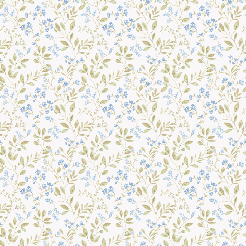 Wendi Spring Leaf Trail 10m X 53cm Wallpaper Roll, Blue/Green