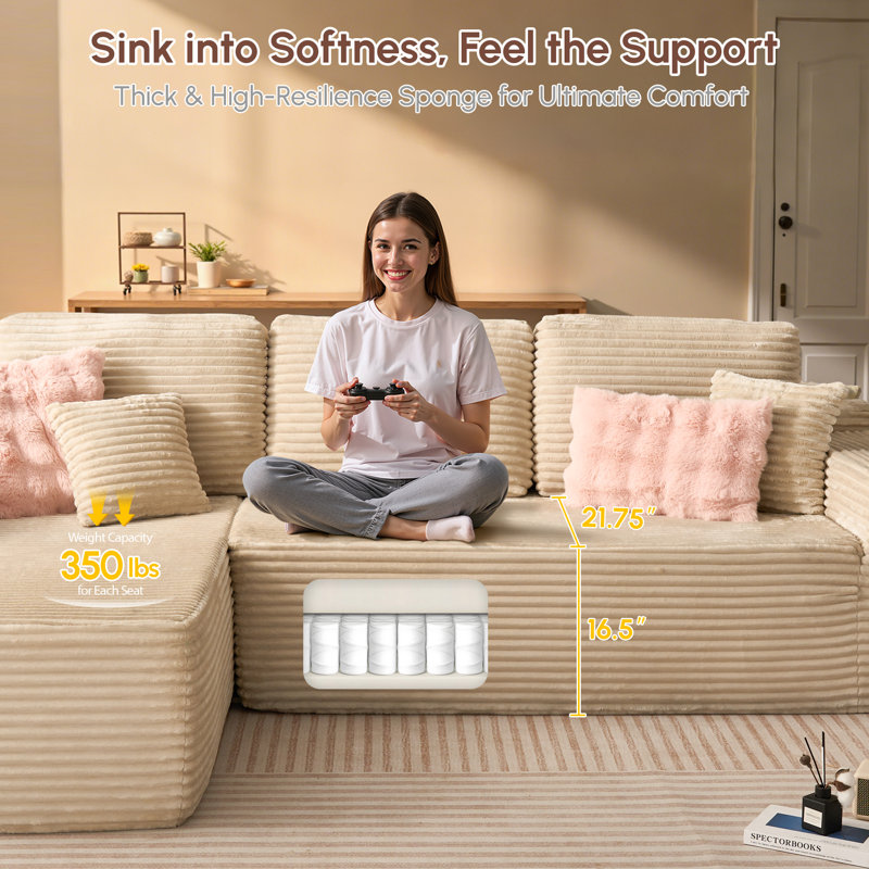 Boneless 106" Cloud Upholstered Sectional Couch With L-shape Chaise Modern Modular Sofa For Living Room Bedroom