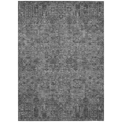 8' X 10' Silver Floral Washable Indoor Outdoor Area Rug
