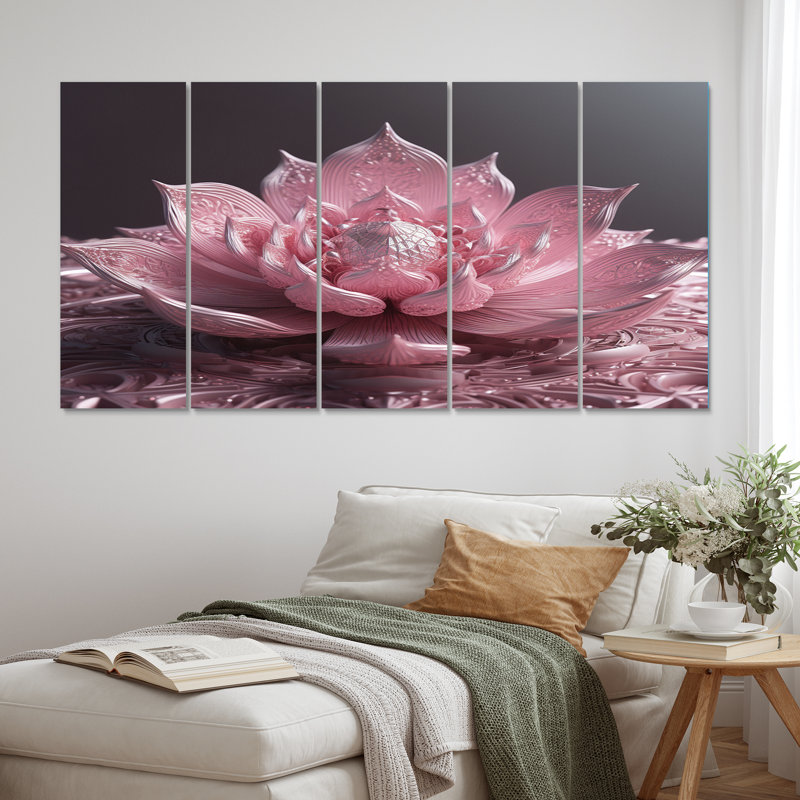 Fleur de lotus rose Tender Blossoming - lotus d'art mural de salon - 5 panneaux égaux
