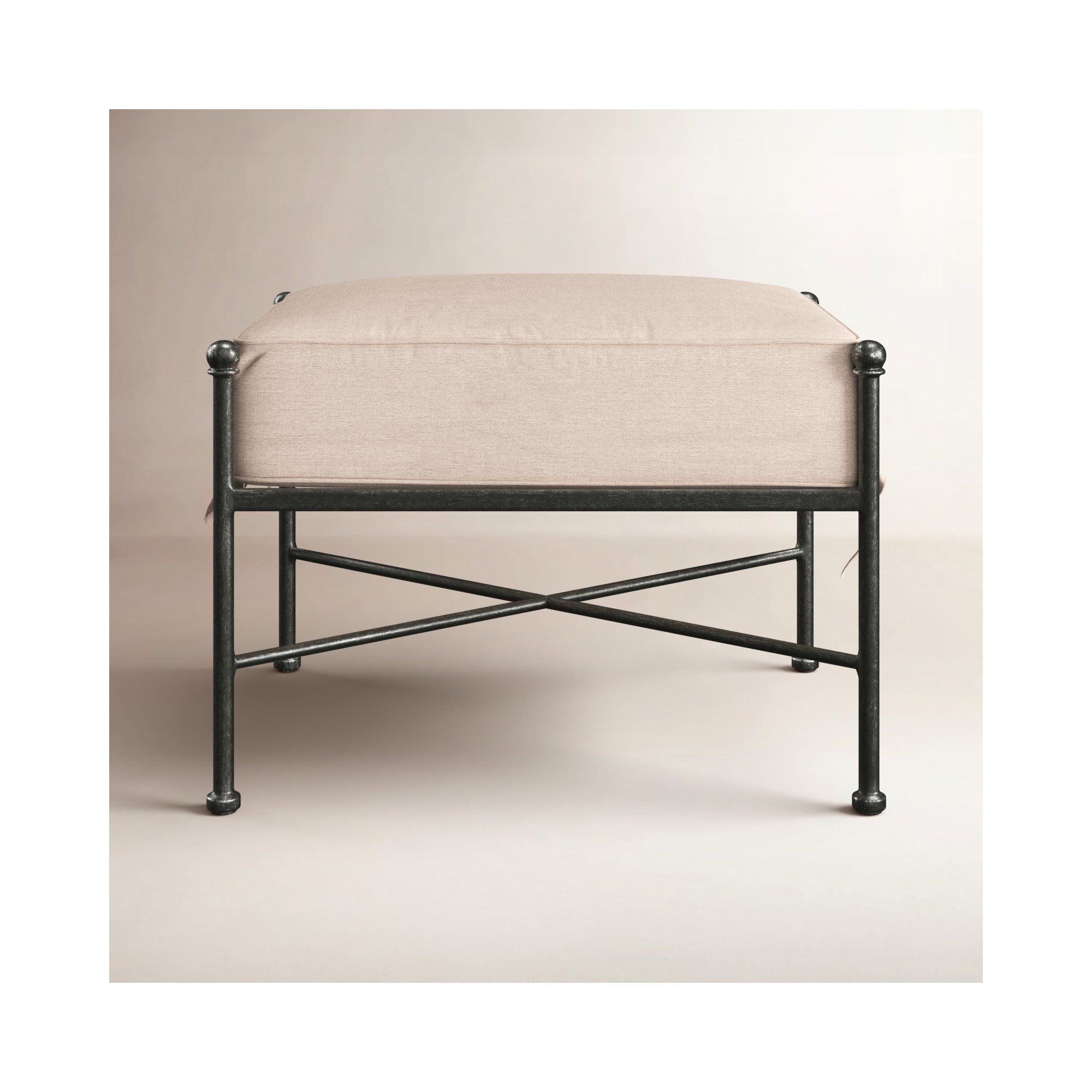 Lucier Upholstered Outdoor Ottoman with Cushion, Canvas Flax