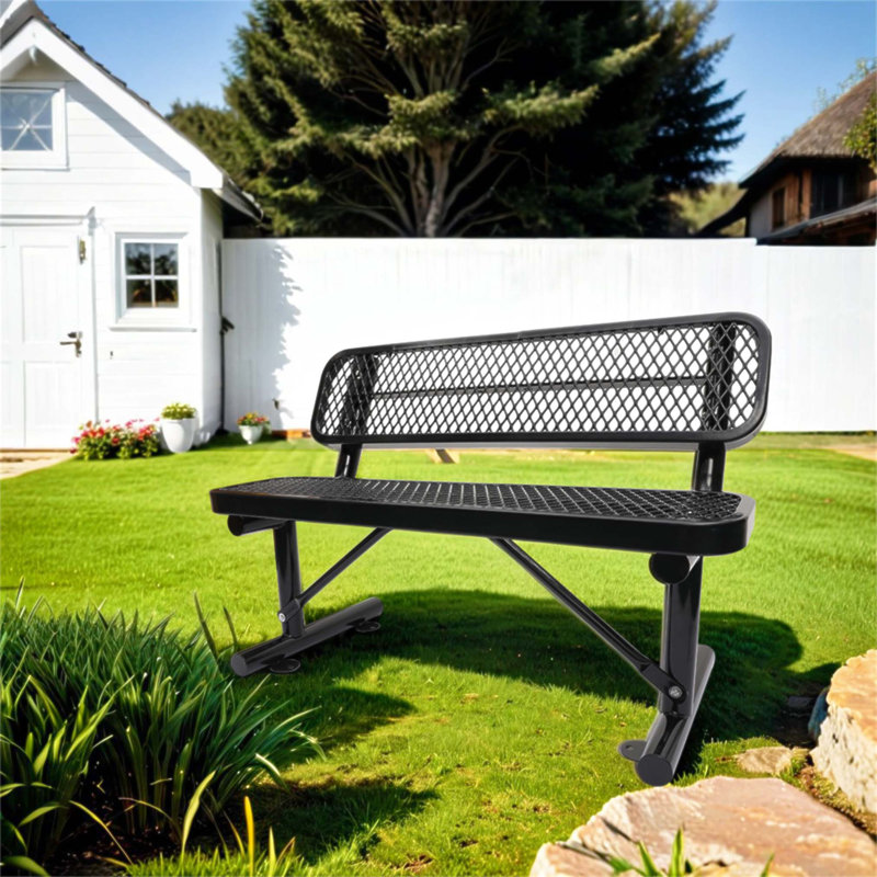 Banc d'extérieur en acier de 4 pi avec dossier, durable et résistant aux intempéries pour les jardins et les espaces publics