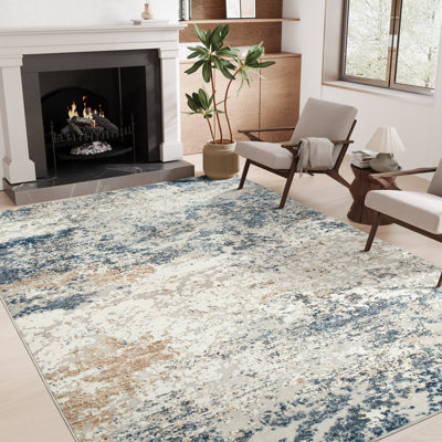 Washable Rug, Anti-Slip Abstract Area Rug, Stain Resistant Rugs for Living Room(Blue)
