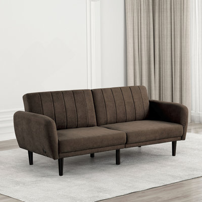 Canapé futon polyvalent qui se transforme sans effort en un lit, doté d'un tissu touffeté, d'un dossier en fer et d'un ressorts ensachés pour un confort accru.