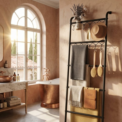 200cm 5-Tier Metal Blanket Ladder & Towel Rack with 12 Hooks