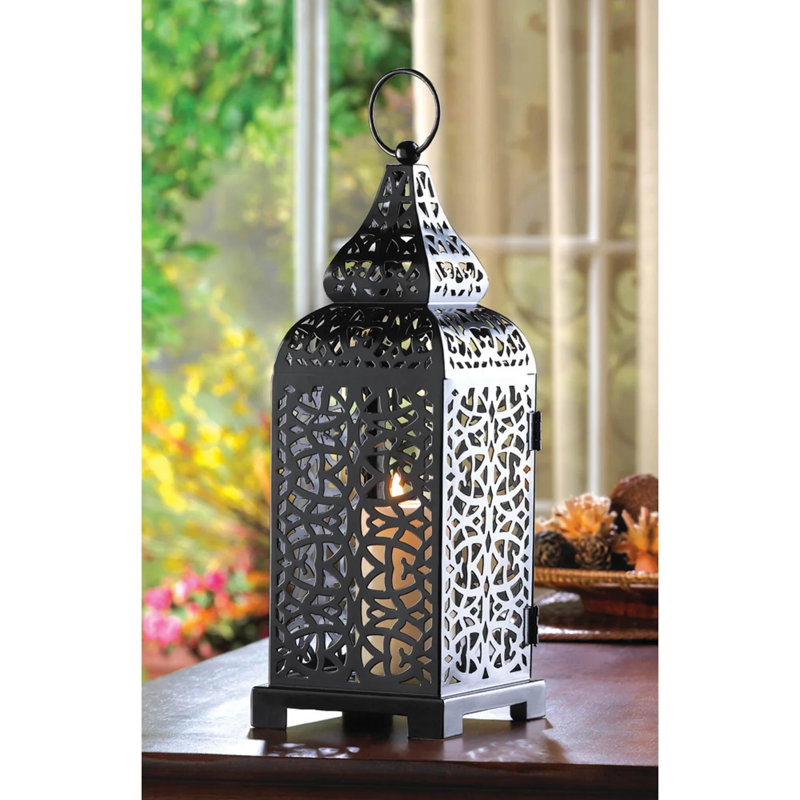 Lanterne noire à bougie marocaine | Lampe de patio exotique en métal