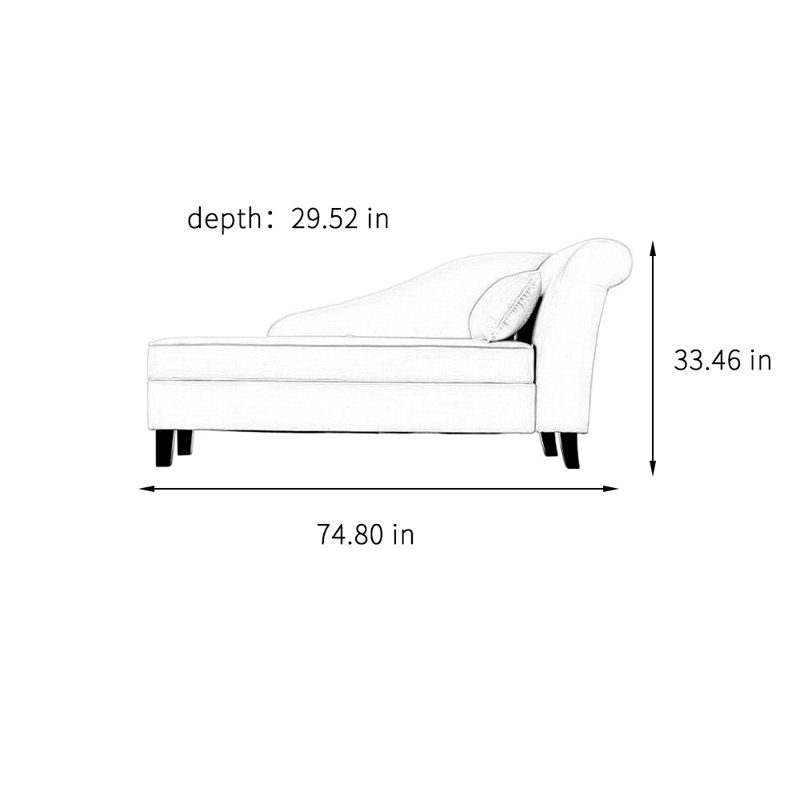 Chaise longue rembourrée Simple, Accoudoir à droite (vu de face)