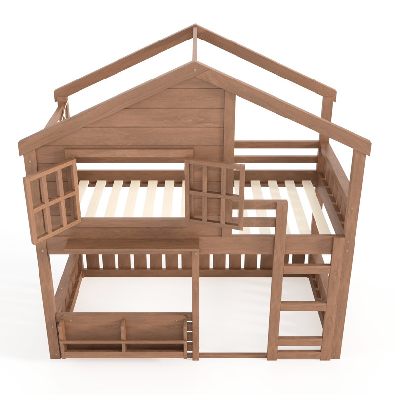 Lit mezzanine simple avec une conception de maison, apparence naturelle, clôture de haute qualité, multifonction inférieure, pour, bois de pin, construction en bois à installation rapide,