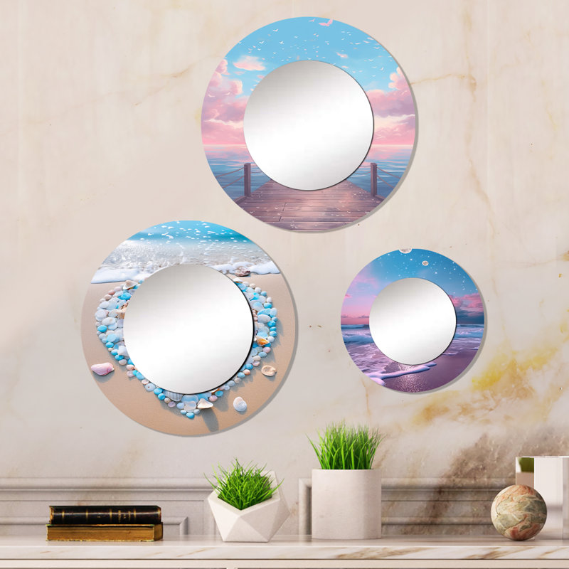 Miroir rose et turquoise sur la plage