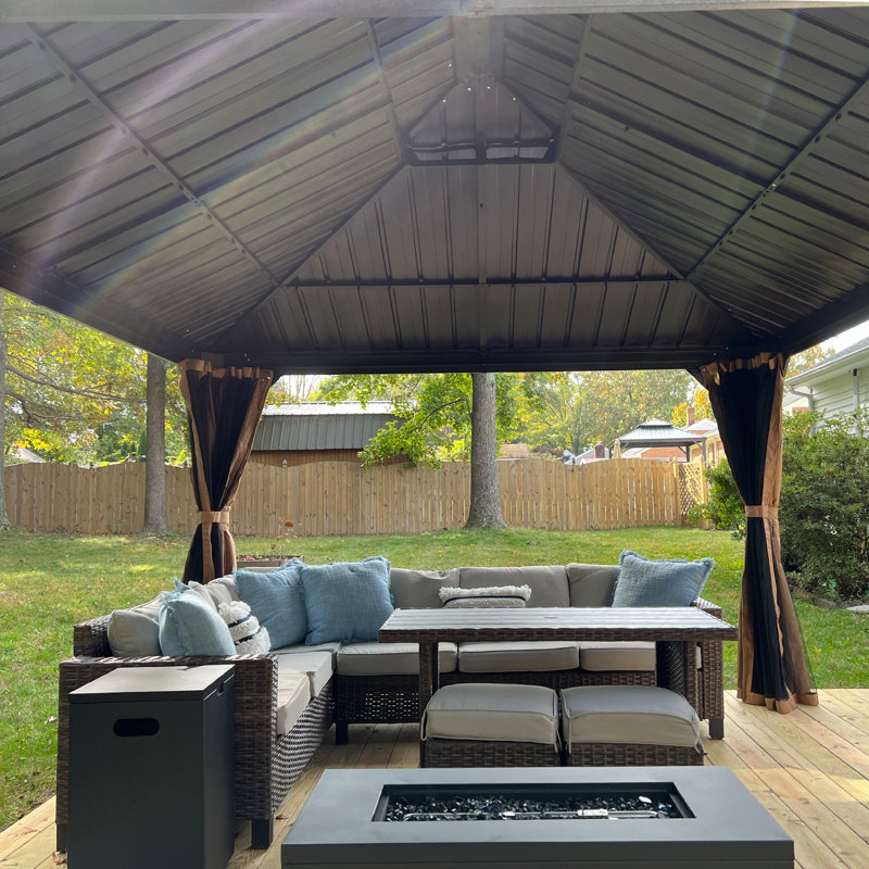 PURPLE LEAF Permanent Hardtop Gazebo for Patio with Netting and Curtains Deck Backyard Heavy Duty Sunshade Metal Roof All Weather Outdoor Pavilion Canopy