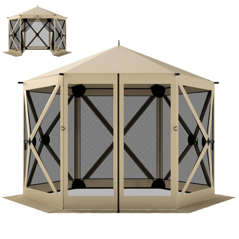 Tente d'extérieur escamotable pour abri de jardin, abri de camping moderne, Beige+Black