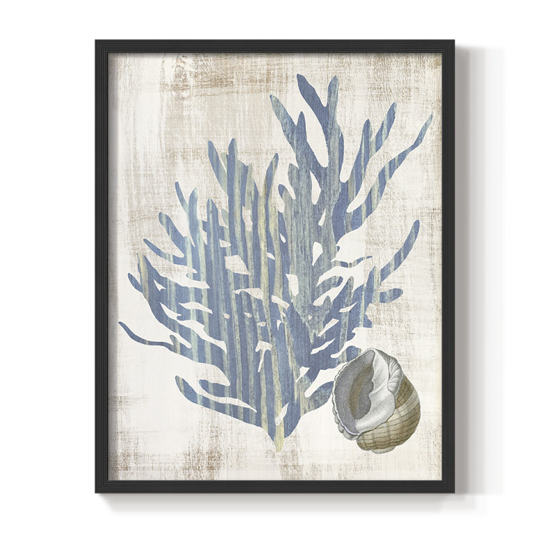 Reproduction encadrée de varech II - bois massif, H 11 po x l 9 po, Noir, noir, noir, noir