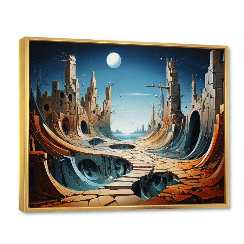 Le surréalisme, la persistance du canyon, H 34 po x l 44 po x P 1,5 po, Cadre flottant doré