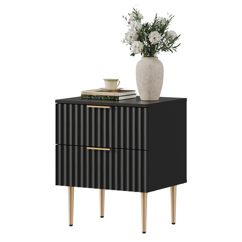 Rishaw Nightstand with 2 Drawers, Black