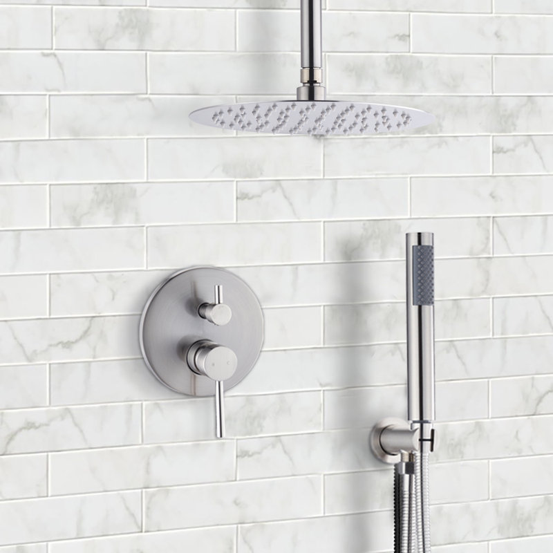 Système de douche à fixation au plafond rond de 10 pouces, Nickel brossé