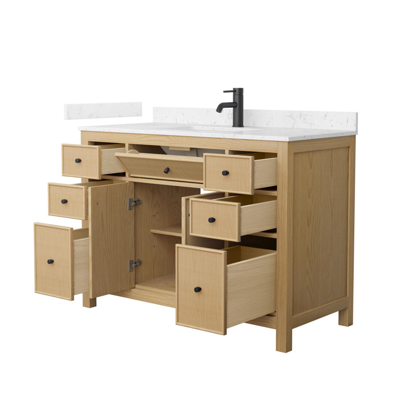 Pendry Freestanding Single Bathroom Vanity with Cultured Marble Top, Matte Black, Single Hole, 48"