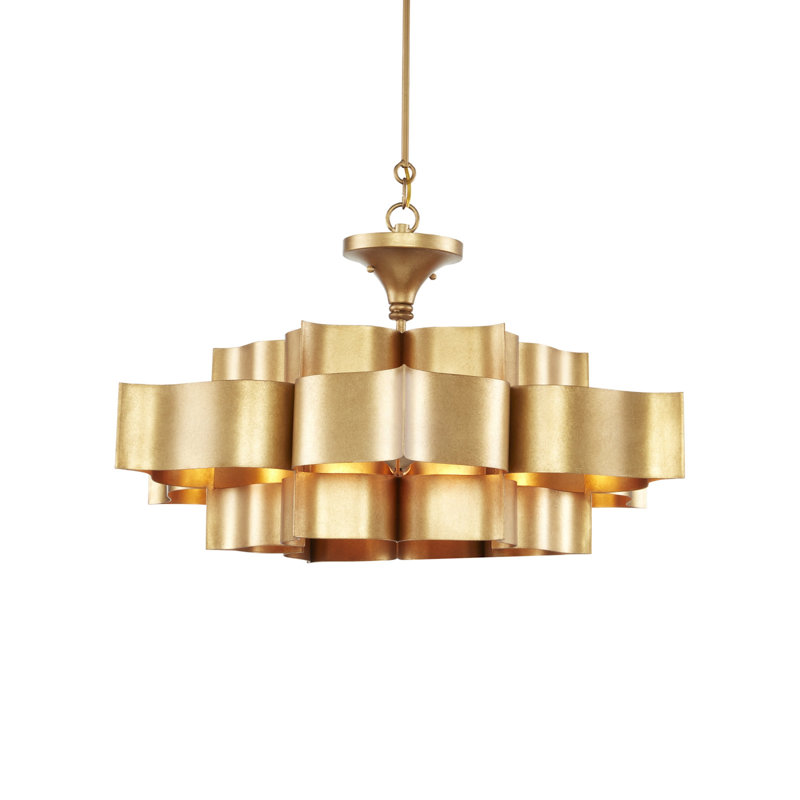 Grand Lotus 6 - Light Chandelier, Antique Gold Leaf
