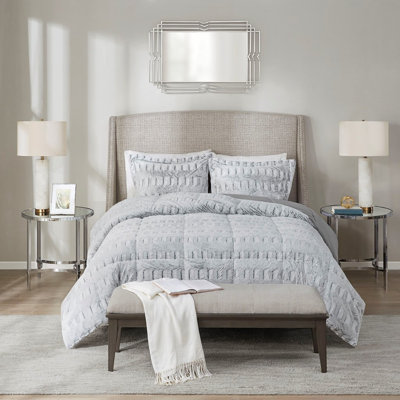 Luxurious Grey Bedding Set, Faux Fur With Hypoallergenic Filling