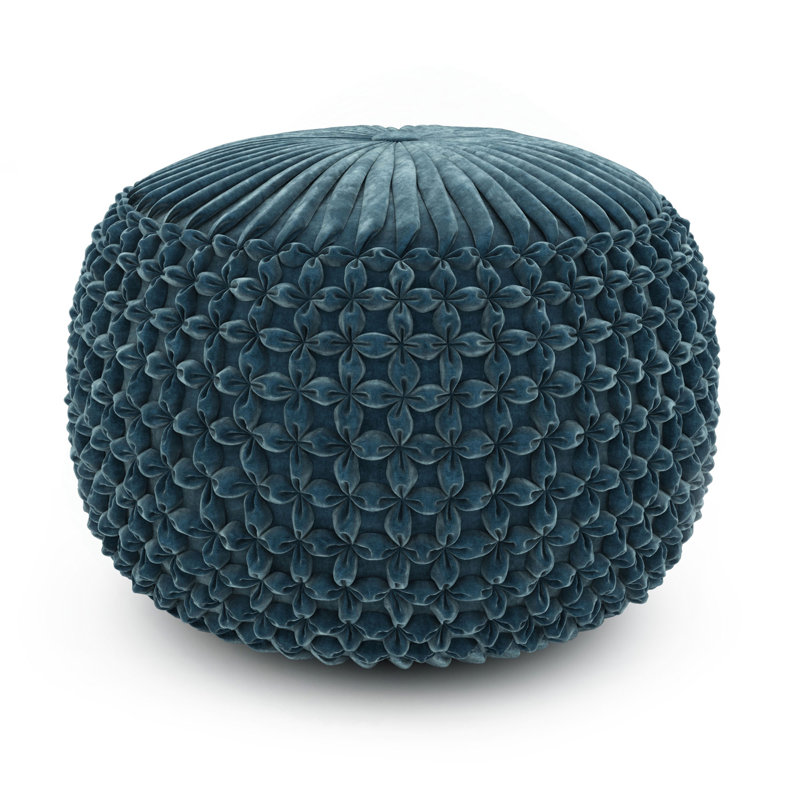 20 inch Wide Round Pouf in Velvet, Blue