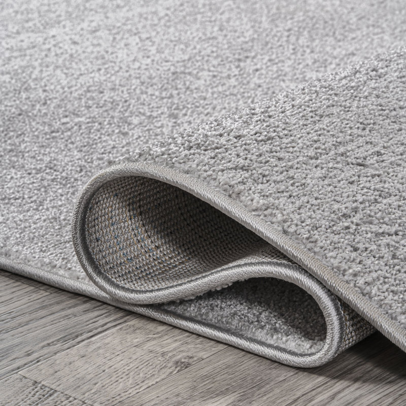 Asaiah Solid Low-Pile Light Gray Rug, Runner 2' x 12'