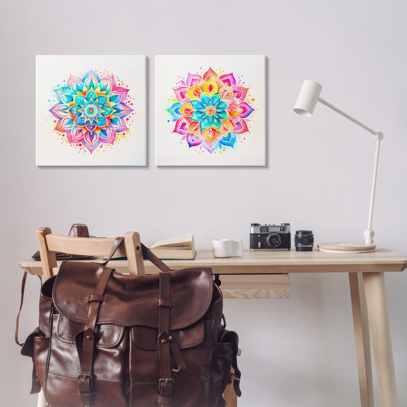  «Bright Boho Mandalas», ensemble de 2 toiles murales par Andrea Haase, H 17 po x l 17 po