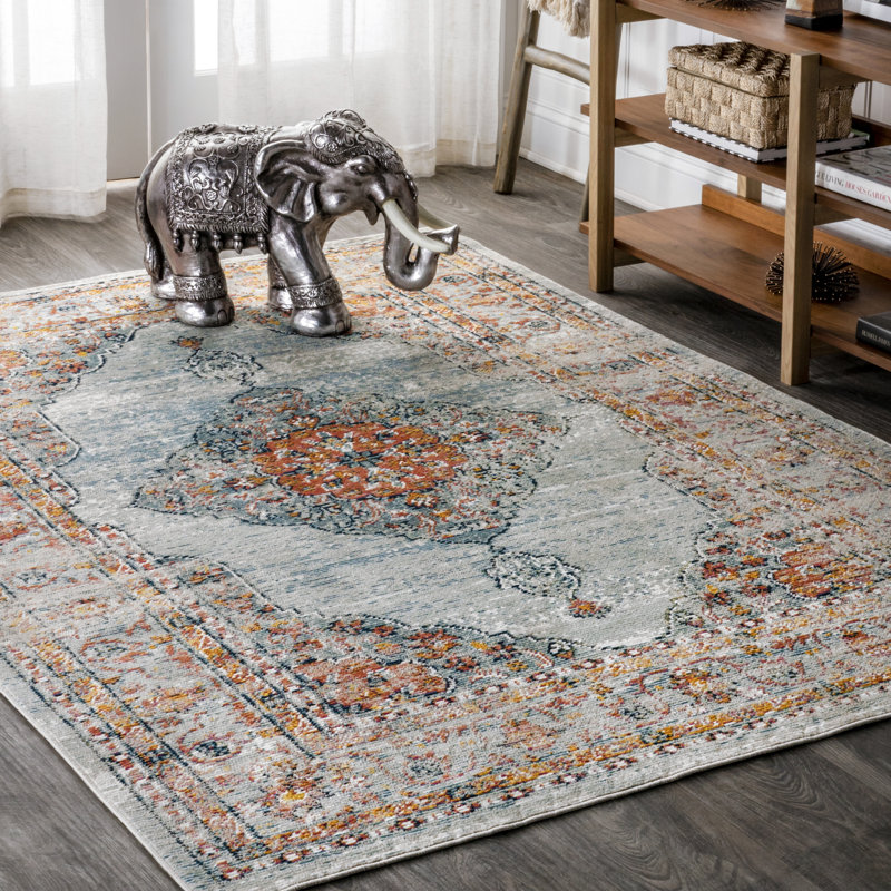Stewartville Vintage Medallion Coral/Turquoise Rug, Rectangle 4' x 6'