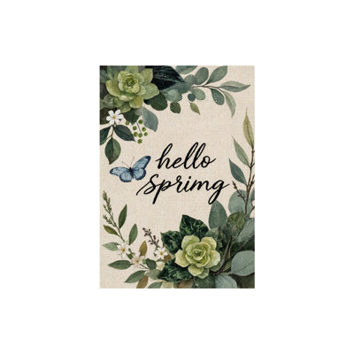 Drapeau Hello Spring Greenery, pour intérieur et extérieur, 35 x 24