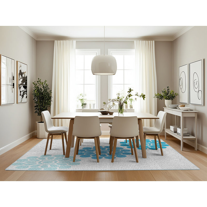 Tapis bleu à motif floral Kyal, Rectangle 7 pi x 10 pi