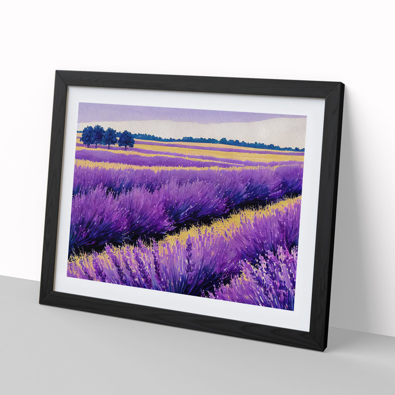 Watercolour Lavender Field Vol.3 - Single Picture Frame Print, 46cm H x 64cm W x 2cm D, Black