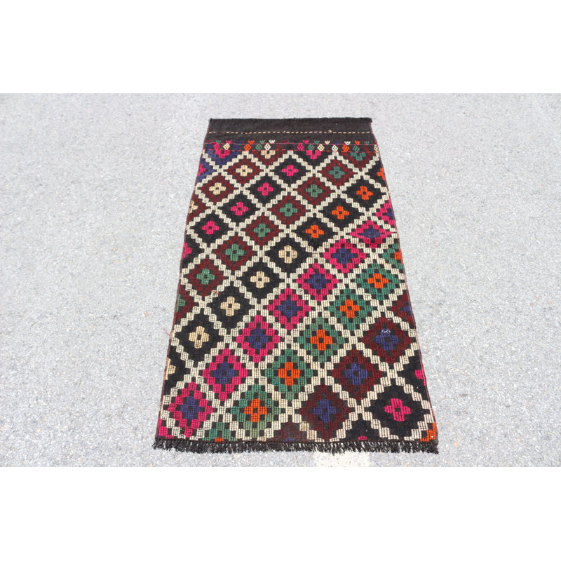 Tapis kilim turc rétro tissé à la main à motif géométrique pour un style bohémien unique